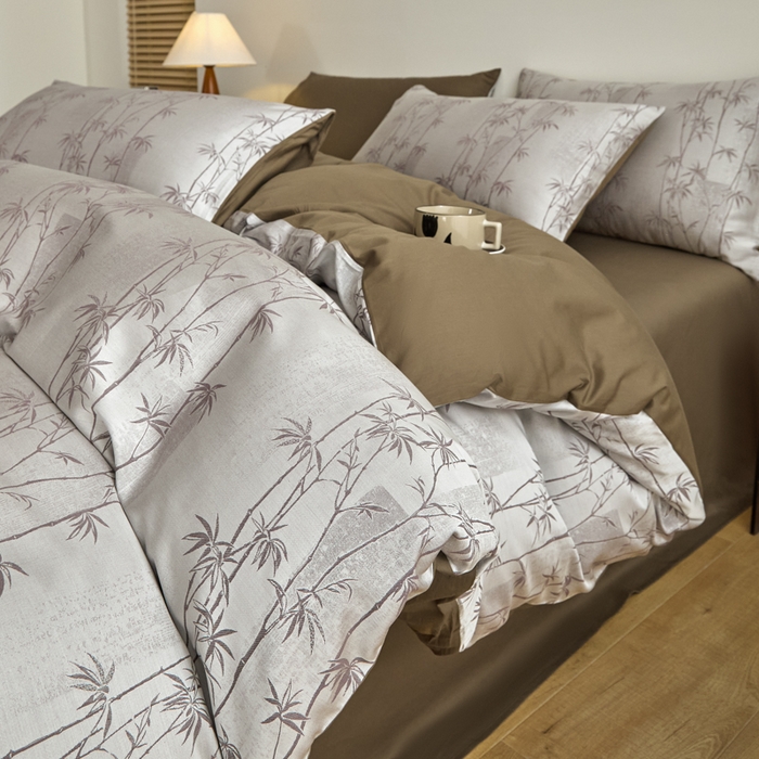 91家纺网 家纺一手货源 找家纺 琪格格纺织 2026新款色织天丝棉提花四件套 竹溪-咖