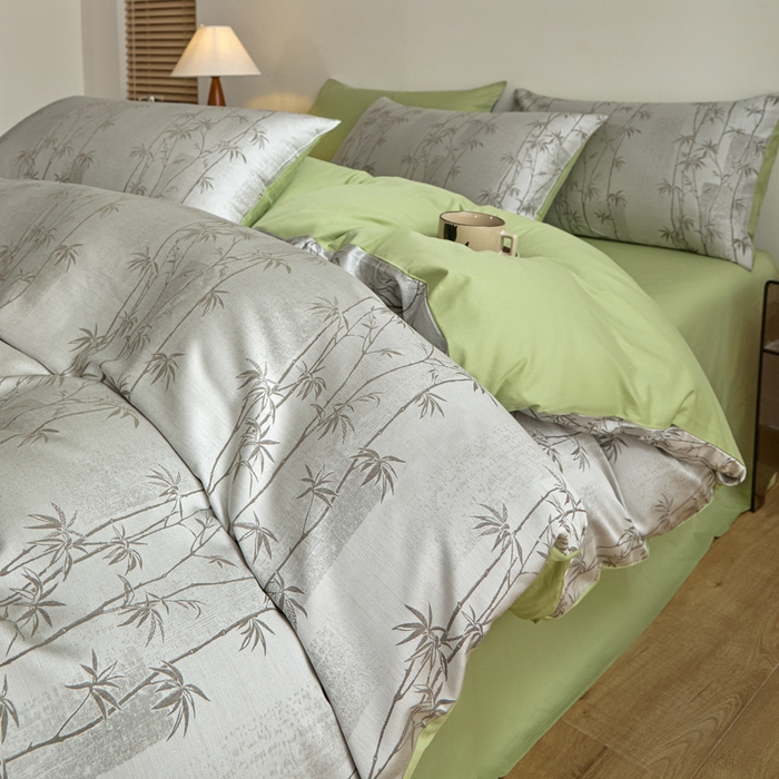 91家纺网 家纺一手货源 找家纺 琪格格纺织 2026新款色织天丝棉提花四件套 竹溪-绿