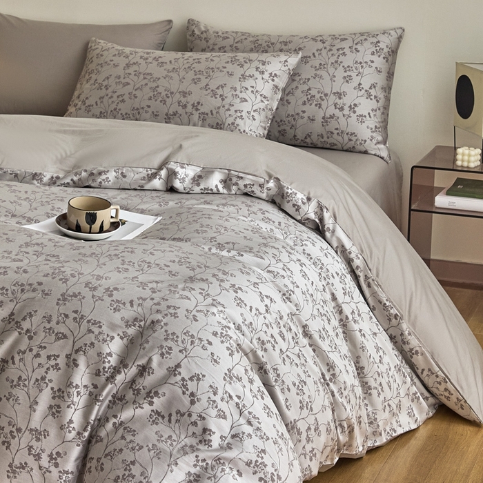 琪格格纺织 2026新款色织天丝棉提花四件套 春絮-灰