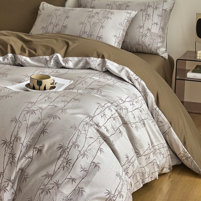 琪格格纺织 2026新款色织天丝棉提花四件套 竹溪-咖