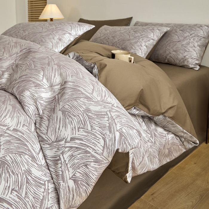 91家纺网 家纺一手货源 找家纺 琪格格纺织 2026新款色织天丝棉提花四件套 幻境-咖