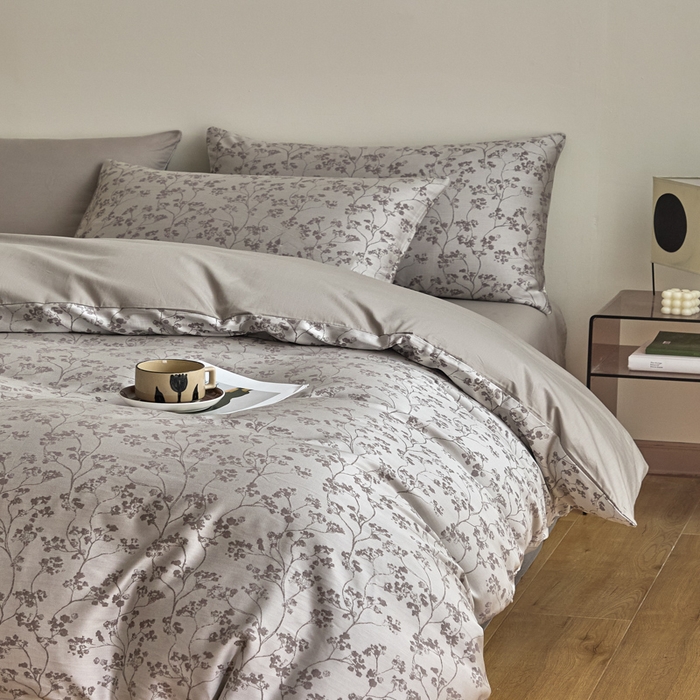 91家纺网 家纺一手货源 找家纺 琪格格纺织 2026新款色织天丝棉提花四件套 春絮-灰