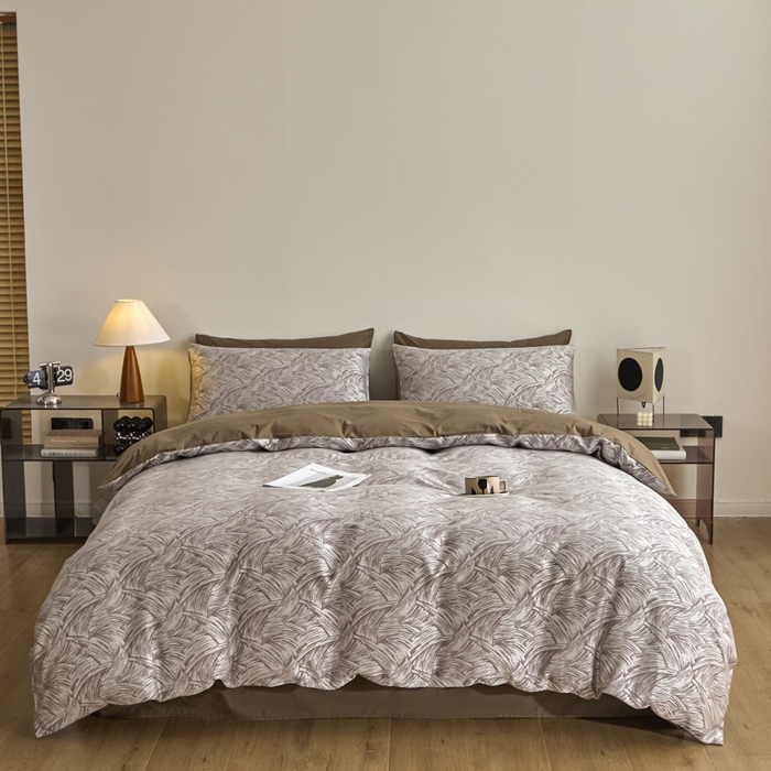 91家纺网 家纺一手货源 找家纺 琪格格纺织 2026新款色织天丝棉提花四件套 幻境-咖