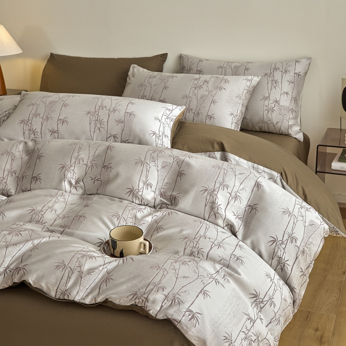 91家纺网 家纺一手货源 找家纺 琪格格纺织 2026新款色织天丝棉提花四件套 竹溪-咖