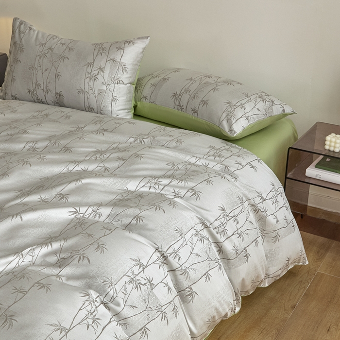 91家纺网 家纺一手货源 找家纺 琪格格纺织 2026新款色织天丝棉提花四件套 竹溪-绿