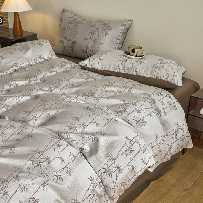 91家纺网 家纺一手货源 找家纺 琪格格纺织 2026新款色织天丝棉提花四件套 竹溪-咖