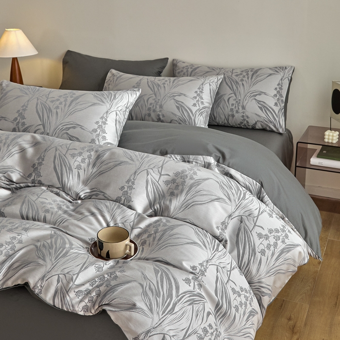 91家纺网 家纺一手货源 找家纺 琪格格纺织 2026新款色织天丝棉提花四件套 风铃草-灰