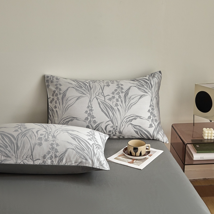 91家纺网 家纺一手货源 找家纺 琪格格纺织 2026新款色织天丝棉提花四件套 风铃草-灰