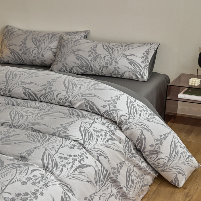 91家纺网 家纺一手货源 找家纺 琪格格纺织 2026新款色织天丝棉提花四件套 风铃草-灰