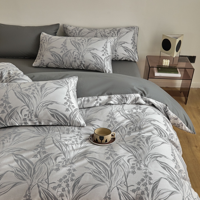 91家纺网 家纺一手货源 找家纺 琪格格纺织 2026新款色织天丝棉提花四件套 风铃草-灰