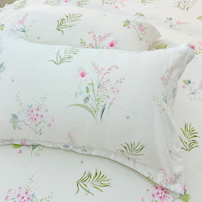 91家纺网 家纺一手货源 找家纺 九诺家纺 2026春夏新款丝柔棉皱皱纱床裙四件套双花边工艺床裙 安妮-春意安然