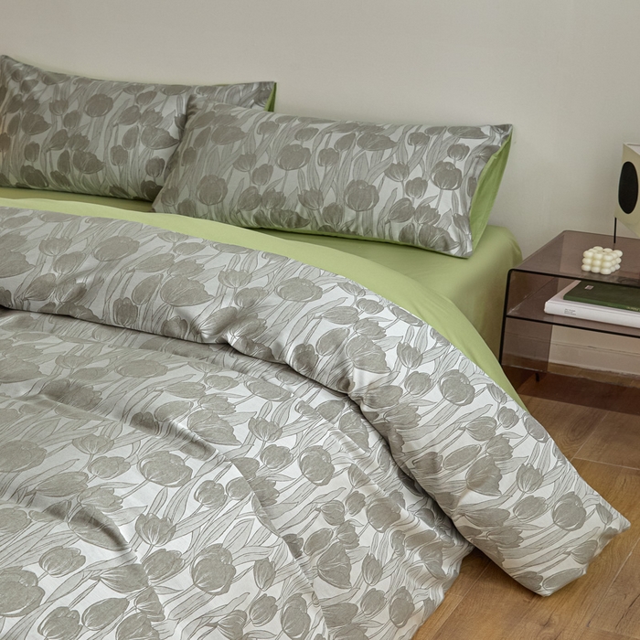 91家纺网 家纺一手货源 找家纺 琪格格纺织 2026新款色织天丝棉提花四件套 风之语-绿