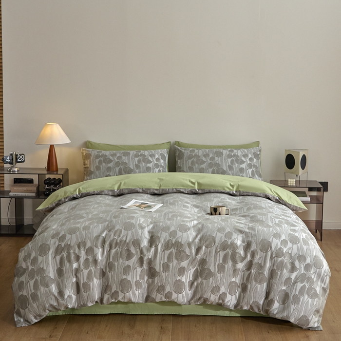 91家纺网 家纺一手货源 找家纺 琪格格纺织 2026新款色织天丝棉提花四件套 风之语-绿