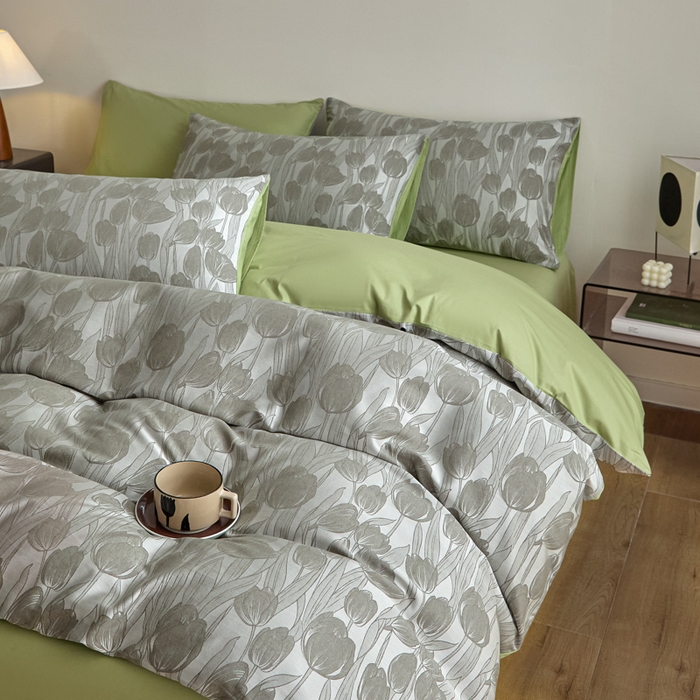 91家纺网 家纺一手货源 找家纺 琪格格纺织 2026新款色织天丝棉提花四件套 风之语-绿