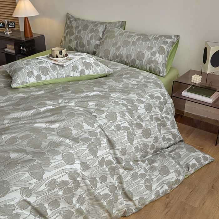 91家纺网 家纺一手货源 找家纺 琪格格纺织 2026新款色织天丝棉提花四件套 风之语-绿