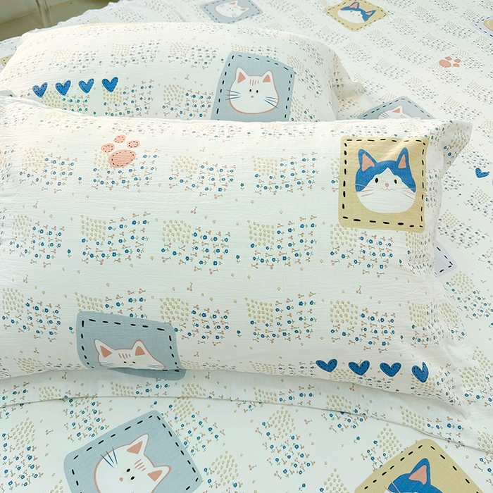 91家纺网 家纺一手货源 找家纺 九诺家纺 2026春夏新款丝柔棉皱皱纱床裙四件套双花边工艺床裙 安妮-喵喵物语