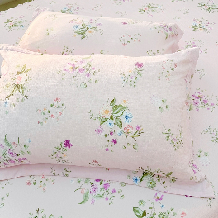 91家纺网 家纺一手货源 找家纺 九诺家纺 2026春夏新款丝柔棉皱皱纱床裙四件套双花边工艺床裙 安妮-蔷薇语