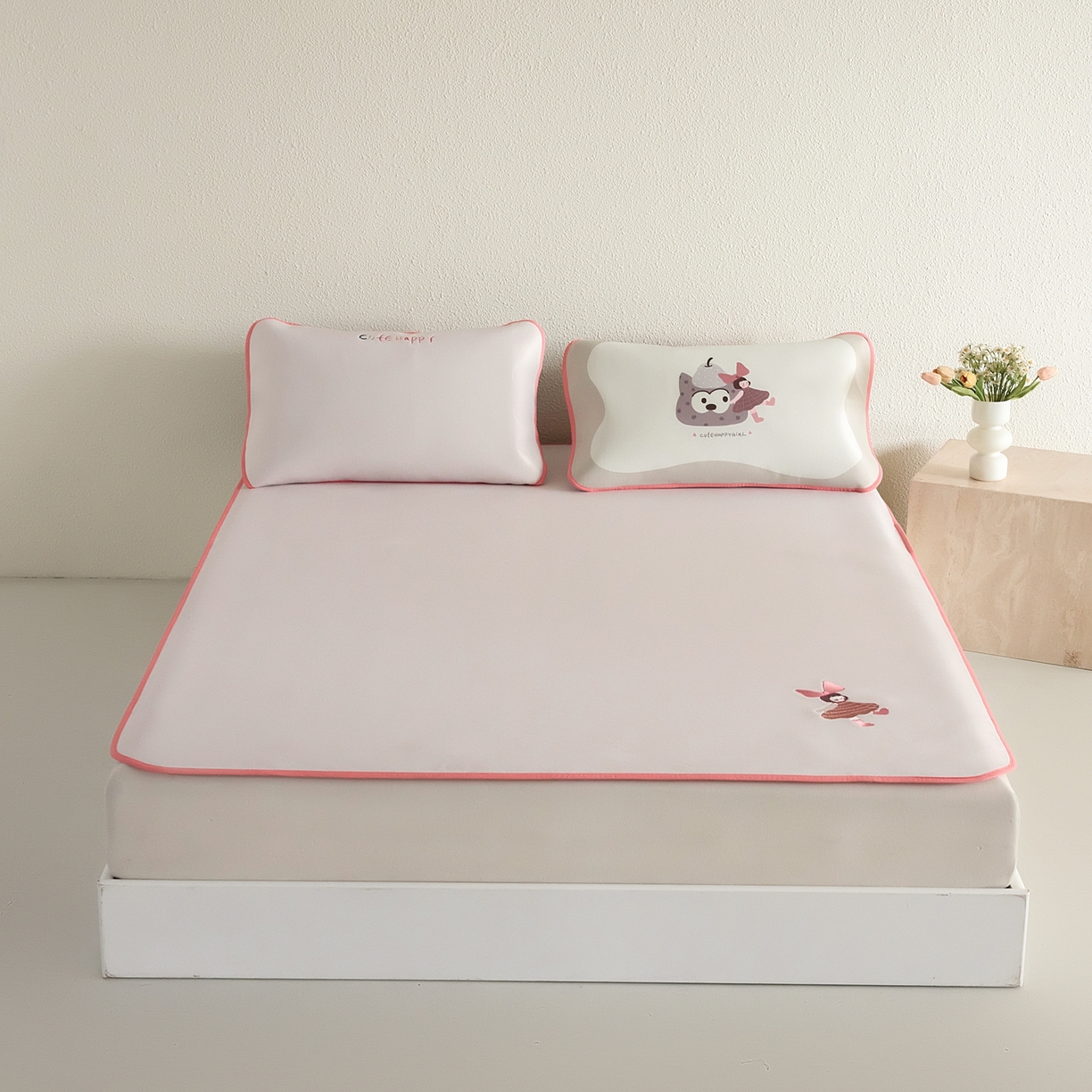 91家纺网 家纺一手货源 找家纺 禧禾 2026春夏新款A类600D数码冰丝席凉席席子-冰菓系列 蝴蝶女孩-床笠款