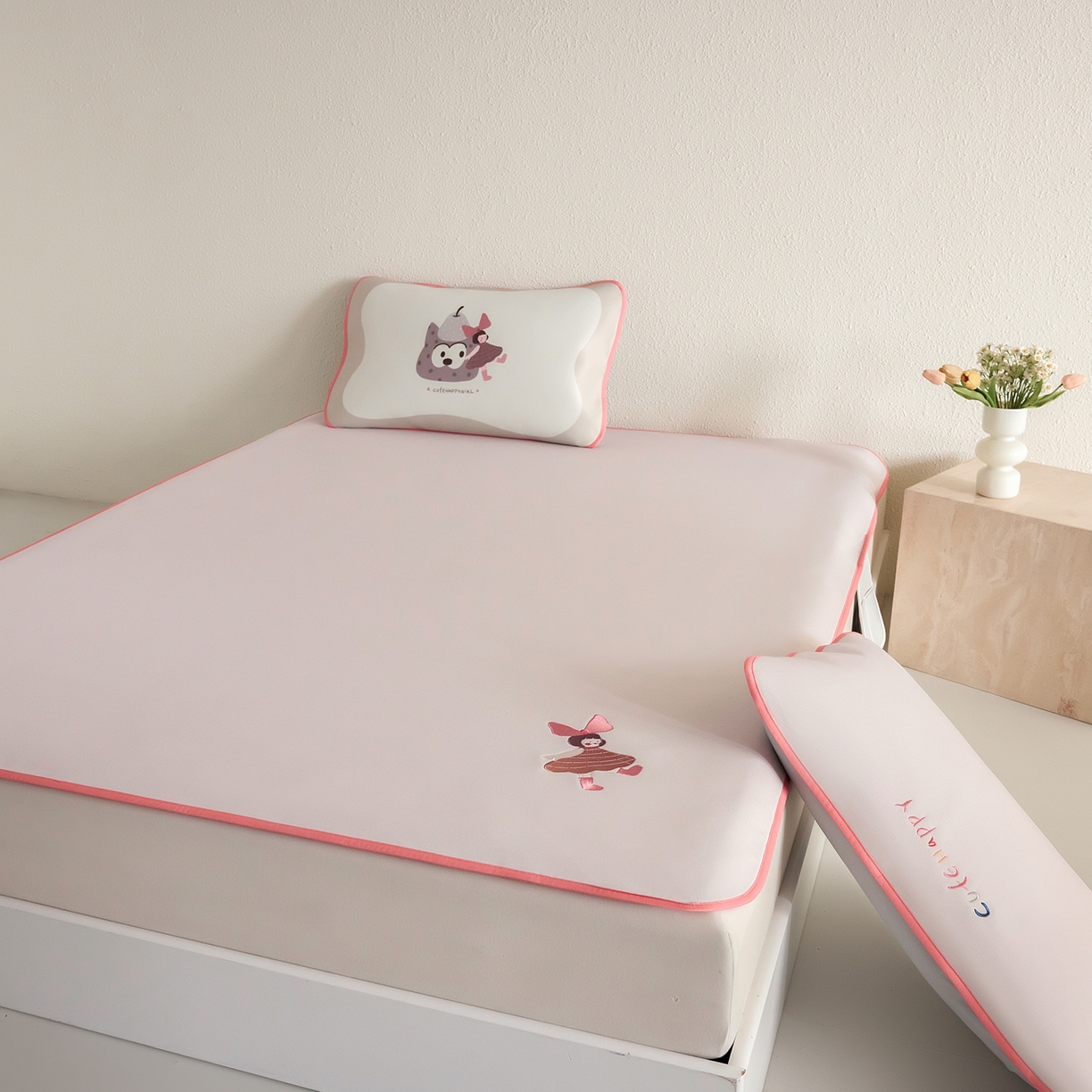 91家纺网 家纺一手货源 找家纺 禧禾 2026春夏新款A类600D数码冰丝席凉席席子-冰菓系列 蝴蝶女孩-床笠款