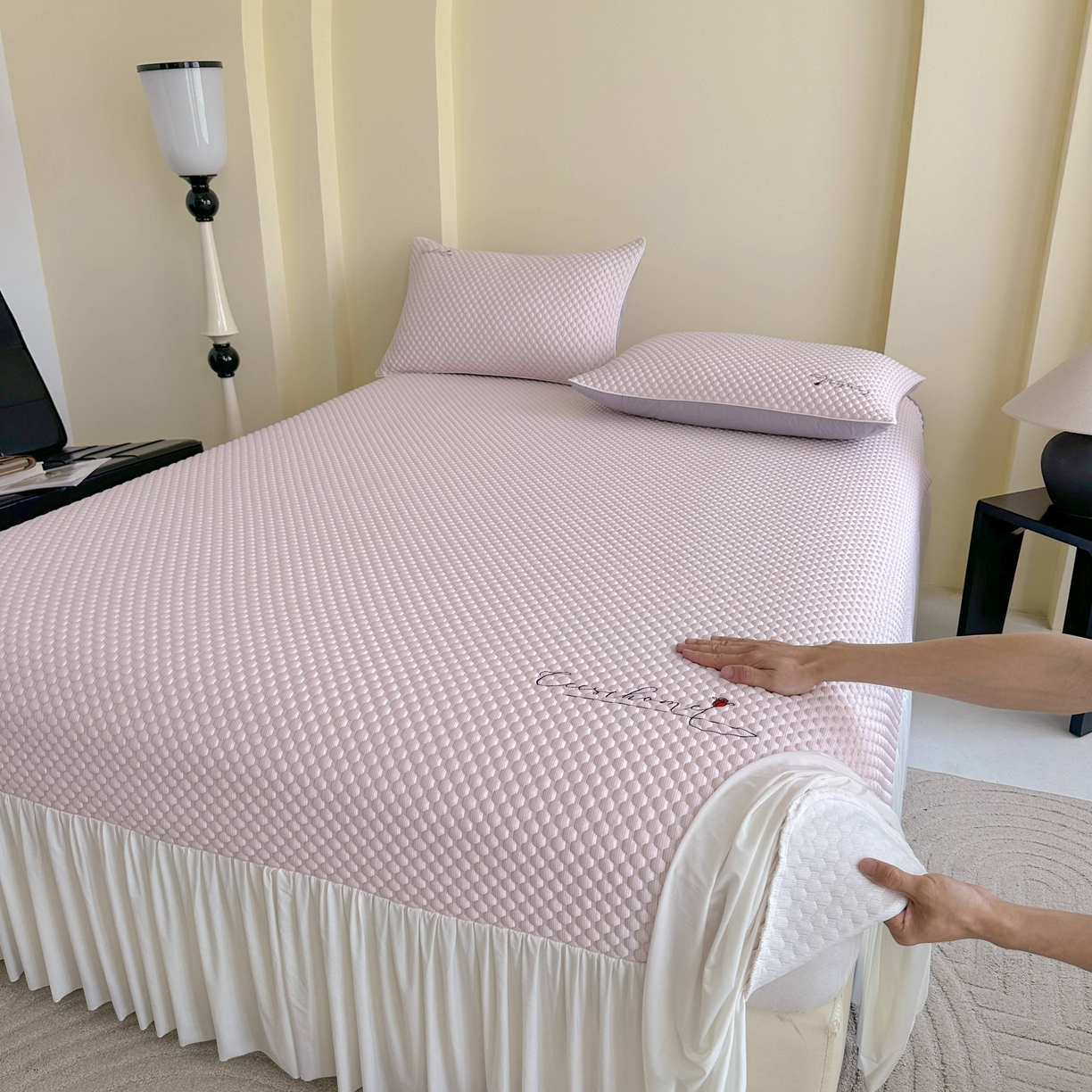 禧禾 2026新款高冰感豆豆太空席 罗斯粉-床裙款