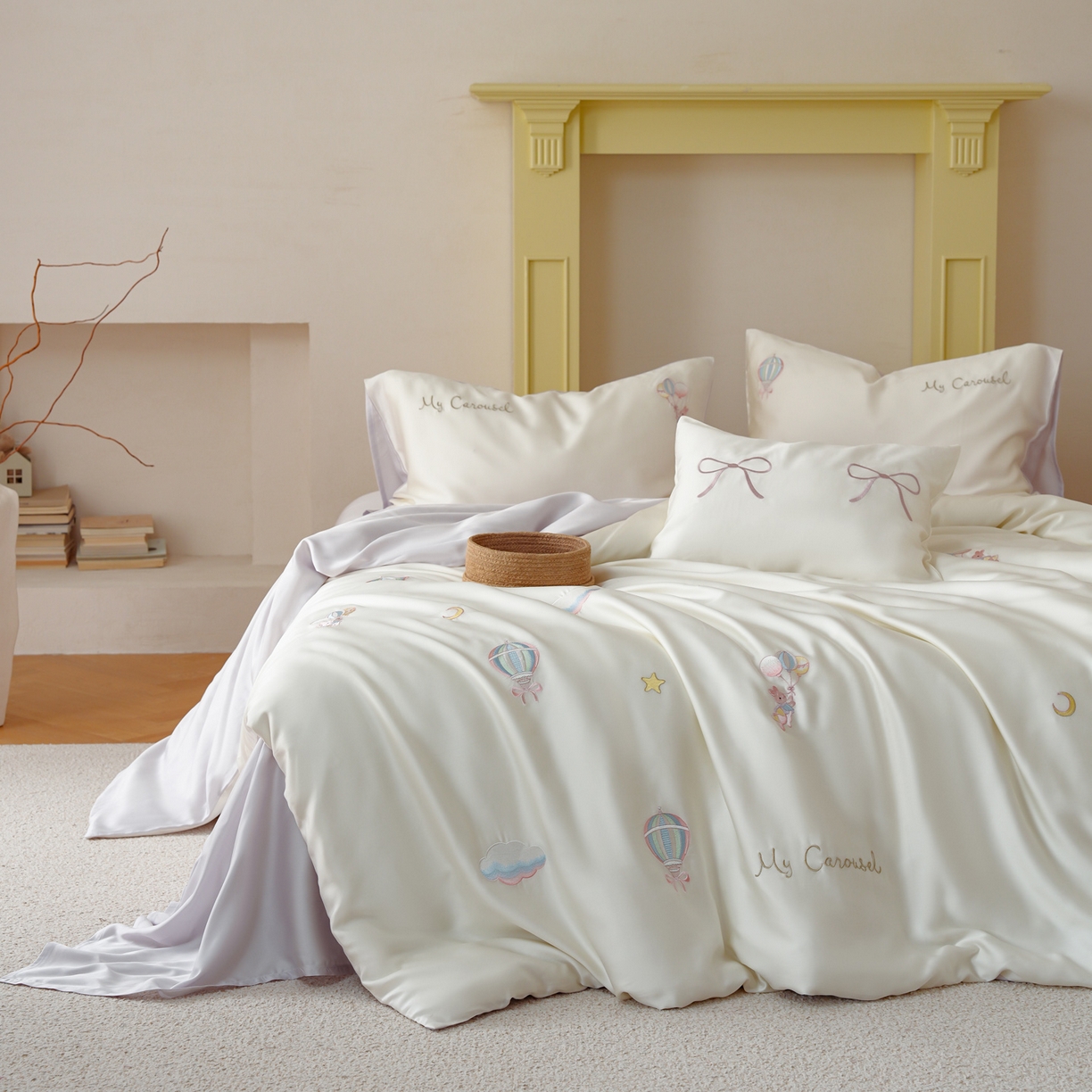 91家纺网 家纺一手货源 找家纺 （总）简纯主义 2026新款60s奥地利进口兰精天丝四件套-萌兔气球