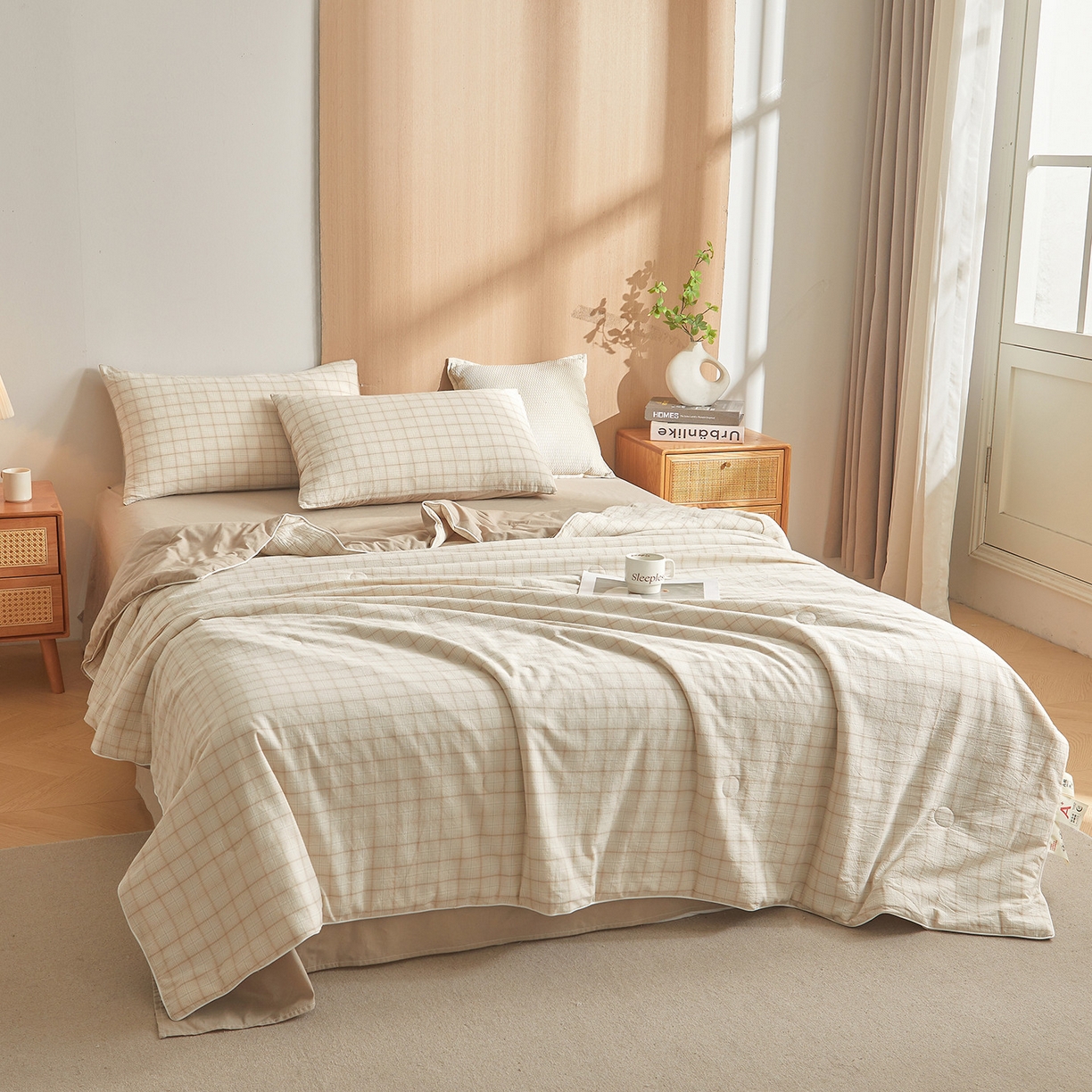 91家纺网 家纺一手货源 找家纺 典冠 2025新款A类全棉色织水洗棉夏被夏凉被 低调米