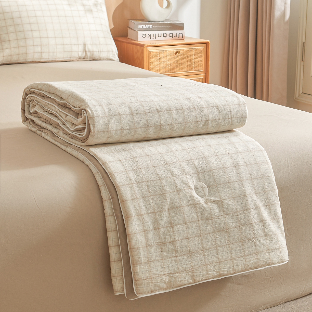 典冠 2025新款A类全棉色织水洗棉夏被夏凉被 低调米