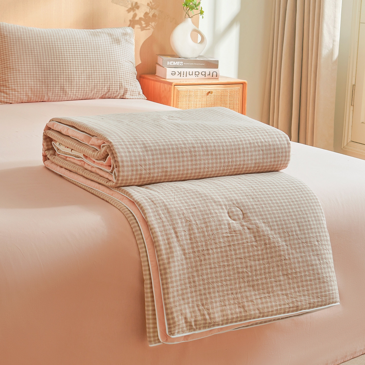 典冠 2025新款A类全棉色织水洗棉夏被夏凉被 琥珀粉