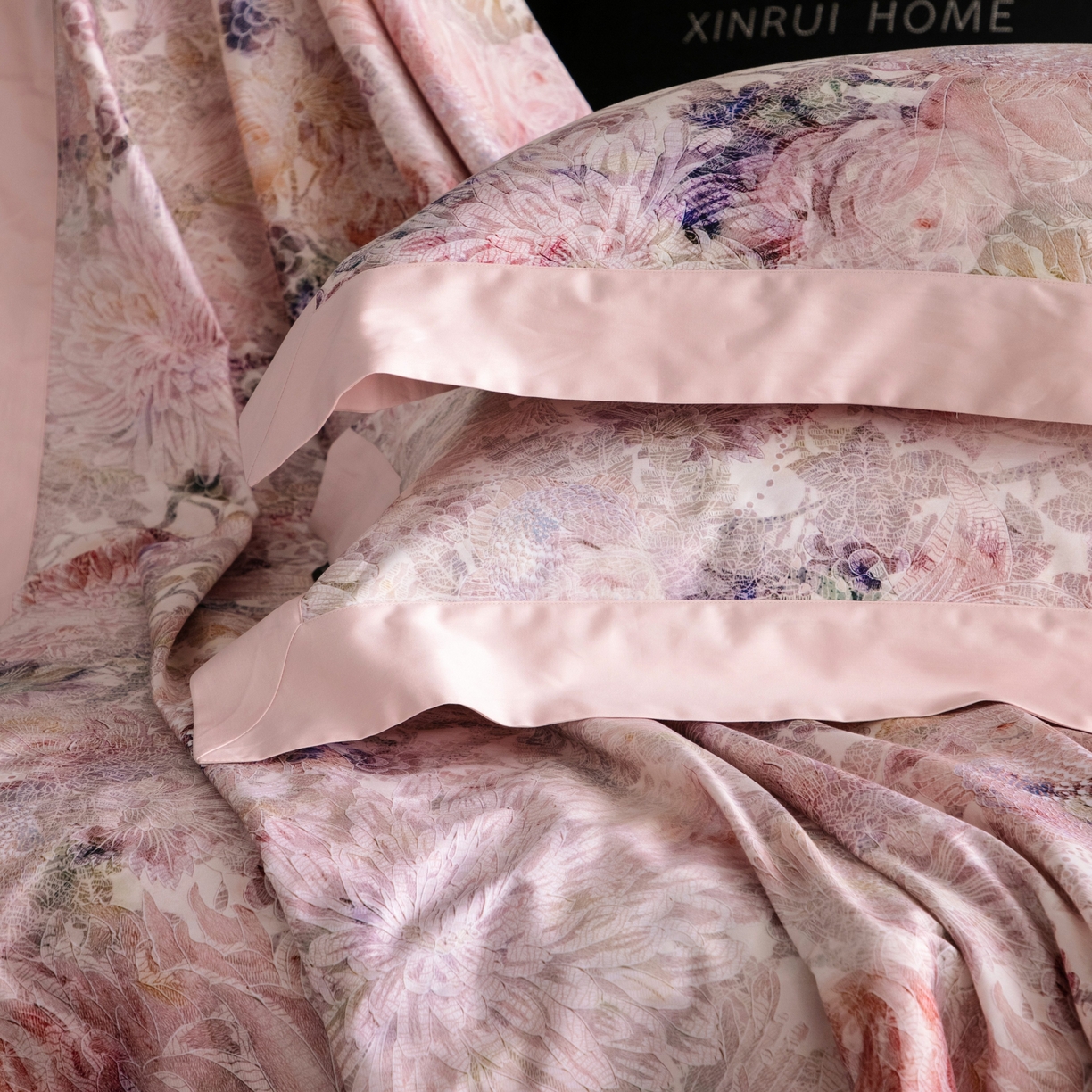 91家纺网 家纺一手货源 找家纺 （总）馨蕊家居 2026新款100S澳棉全棉纯棉数码印花四件套-朵涵