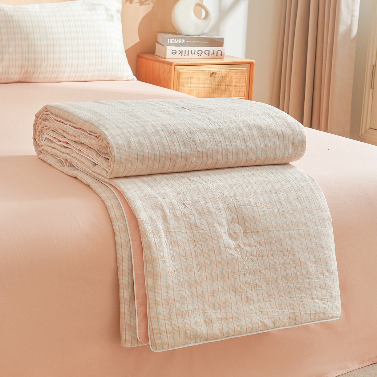 典冠 2025新款A类全棉色织水洗棉夏被夏凉被 柠檬粉