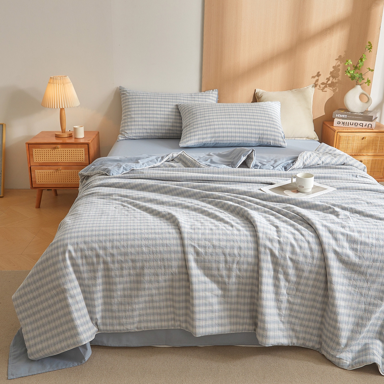 91家纺网 家纺一手货源 找家纺 典冠 2025新款A类全棉色织水洗棉夏被夏凉被 柠檬兰