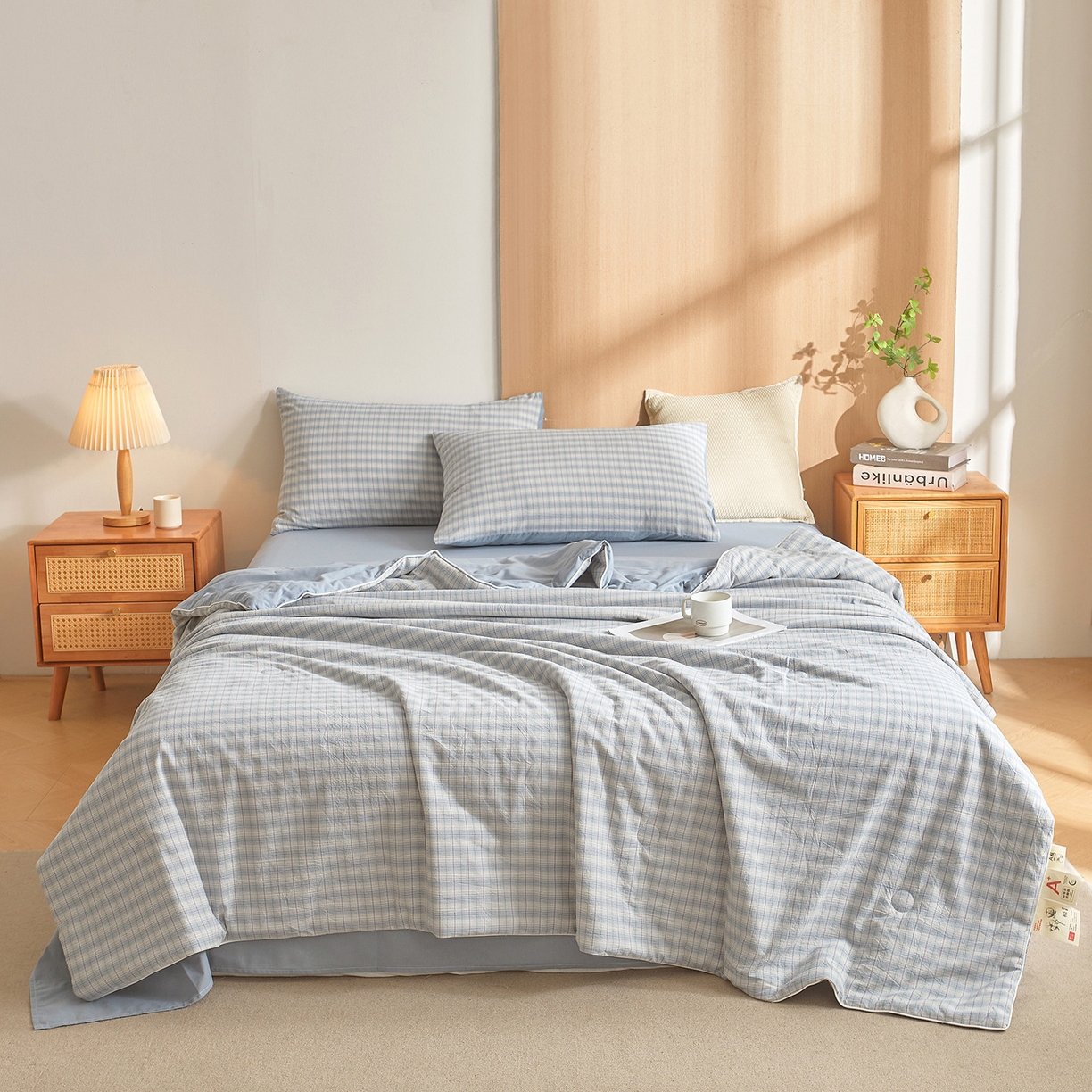 91家纺网 家纺一手货源 找家纺 典冠 2025新款A类全棉色织水洗棉夏被夏凉被 柠檬兰