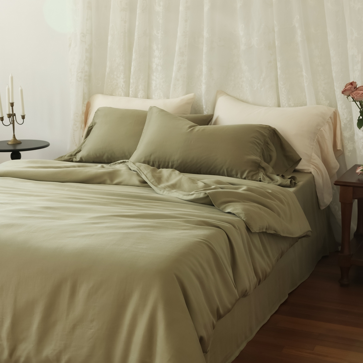 初拾 2026新款60支水洗兰精天丝”慵懒风“四件套-美人鱼 美人鱼-茉香奶绿