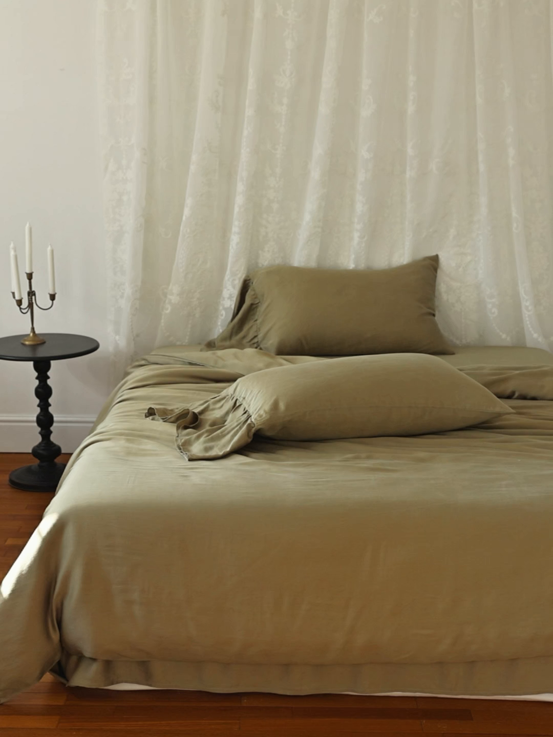 91家纺网 家纺一手货源 找家纺 初拾 2026新款60支水洗兰精天丝”慵懒风“四件套-美人鱼 美人鱼-茉香奶绿