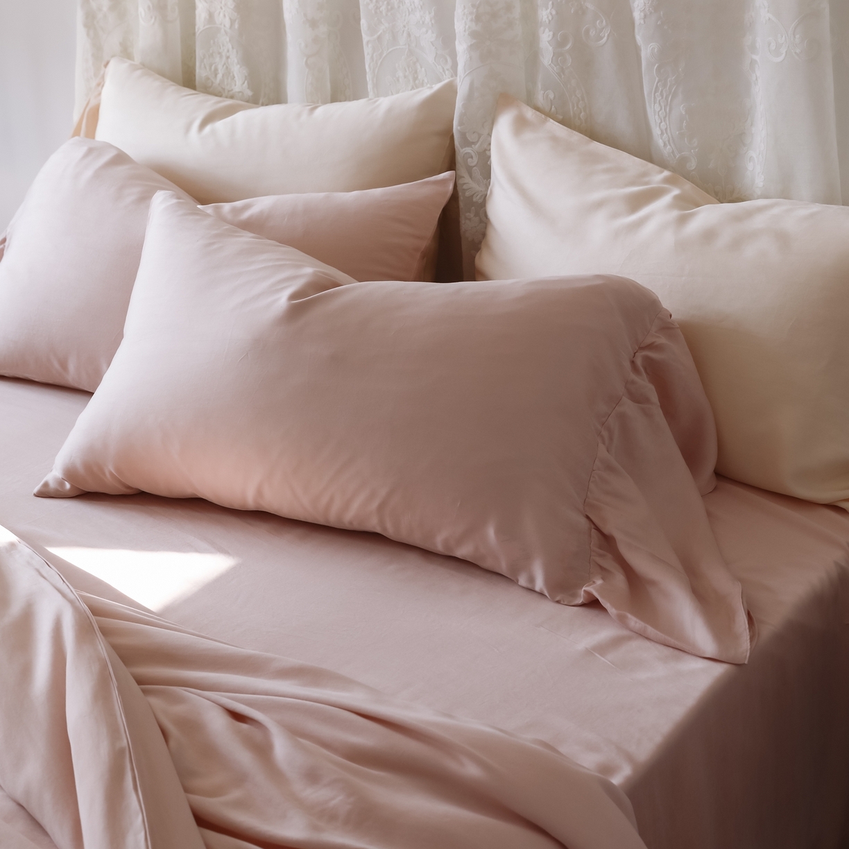 91家纺网 家纺一手货源 找家纺 初拾 2026新款60支水洗兰精天丝”慵懒风“四件套-美人鱼 美人鱼-山茶烟粉