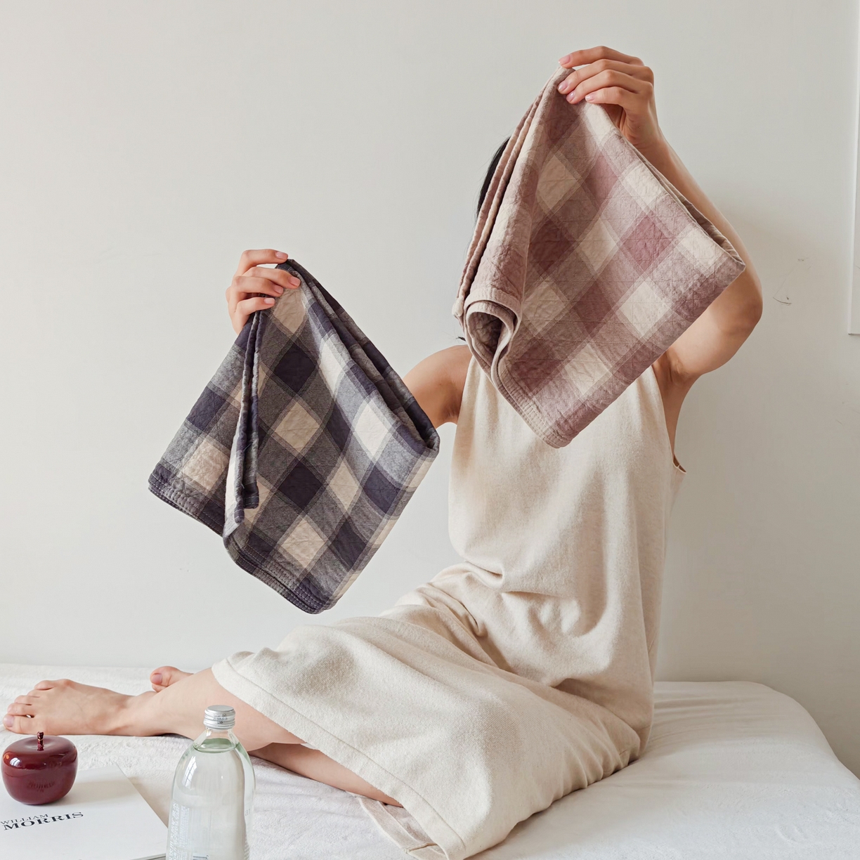 91家纺网 家纺一手货源 找家纺 （总）沐瑟家纺 2026新款无印风格子款枕巾