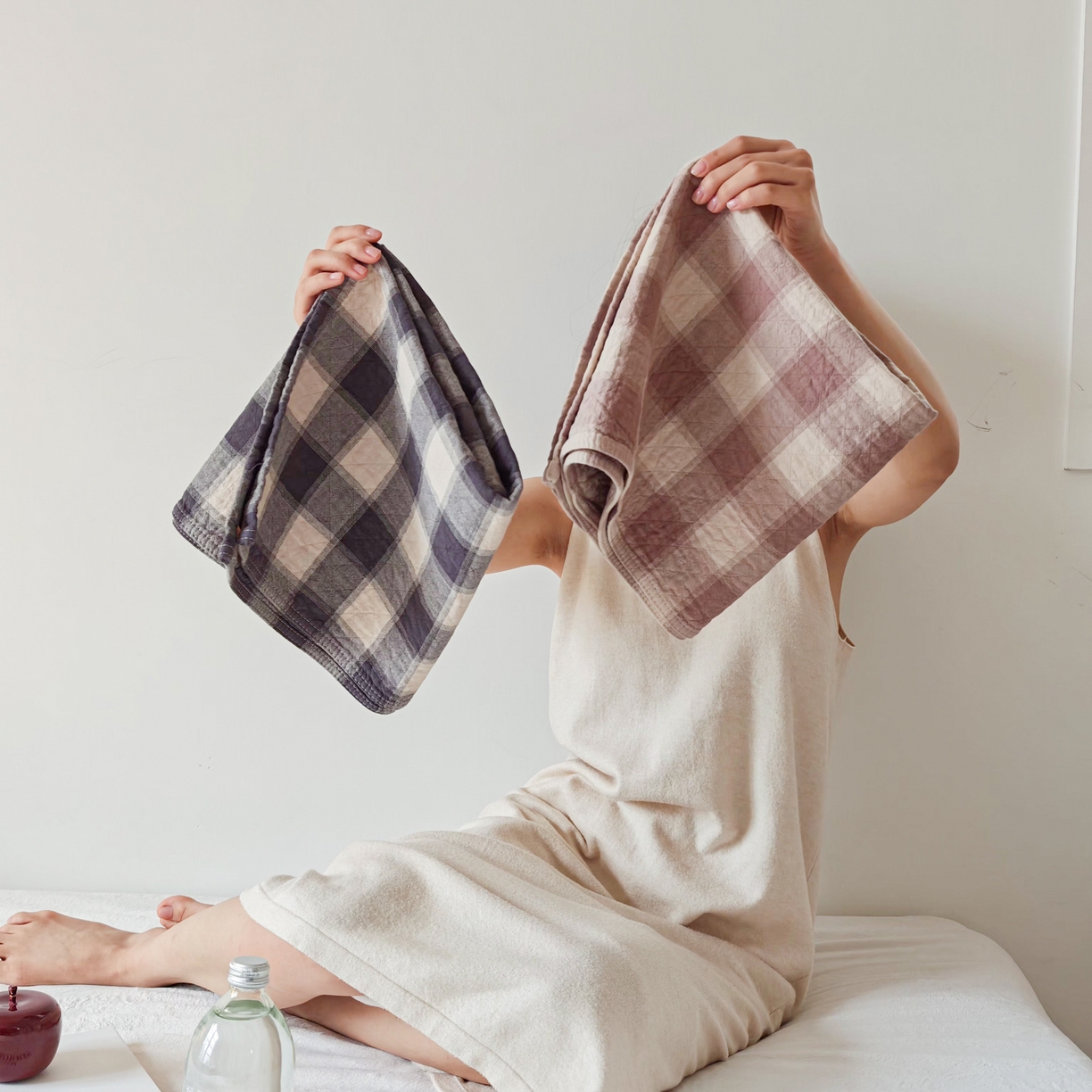 91家纺网 家纺一手货源 找家纺 沐瑟家纺 2026新款无印风格子款枕巾 组合图仅供展示不可下单