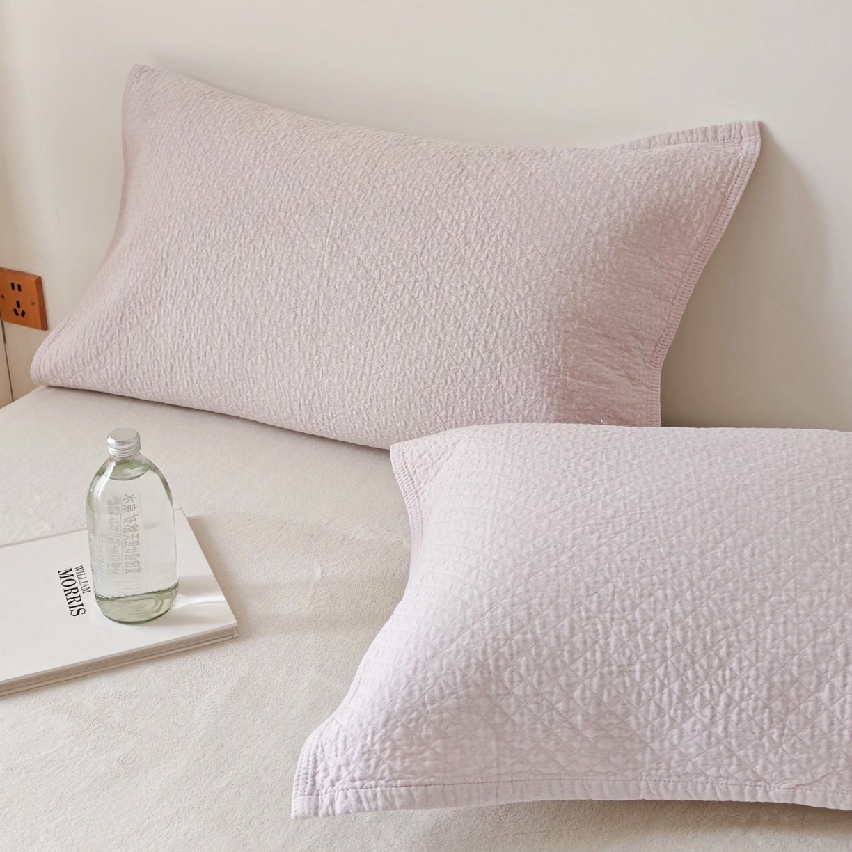 91家纺网 家纺一手货源 找家纺 沐瑟家纺 2026新款无印风格子款枕巾 素格-淡紫