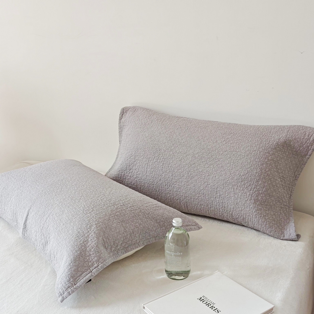 沐瑟家纺 2026新款无印风格子款枕巾 素格-灰色