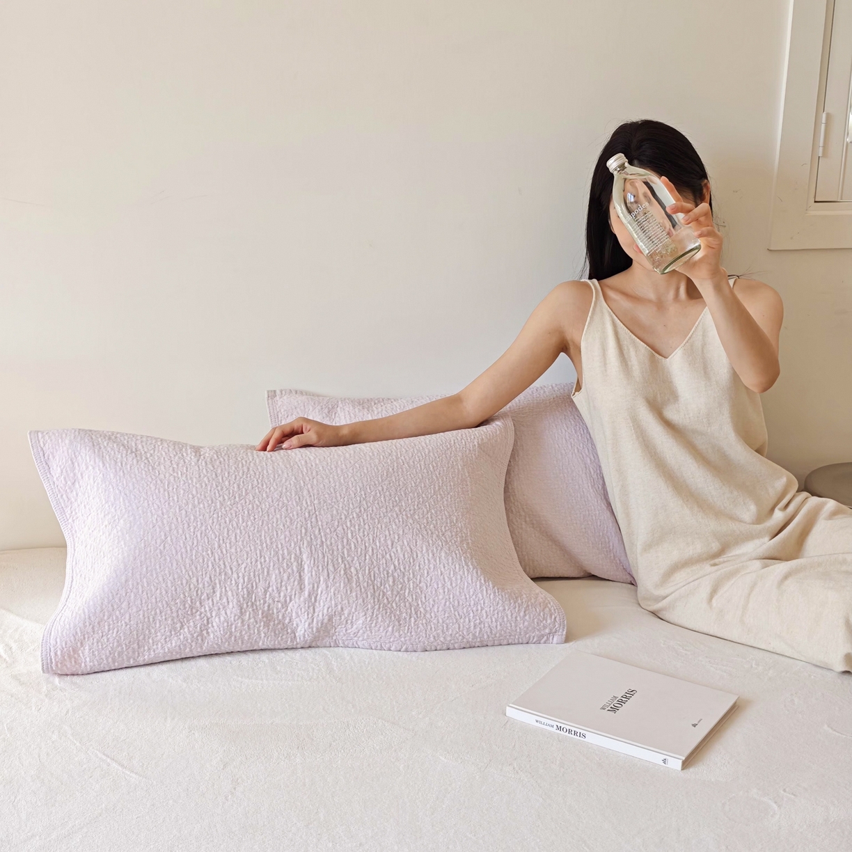 91家纺网 家纺一手货源 找家纺 沐瑟家纺 2026新款无印风格子款枕巾 素格-淡紫