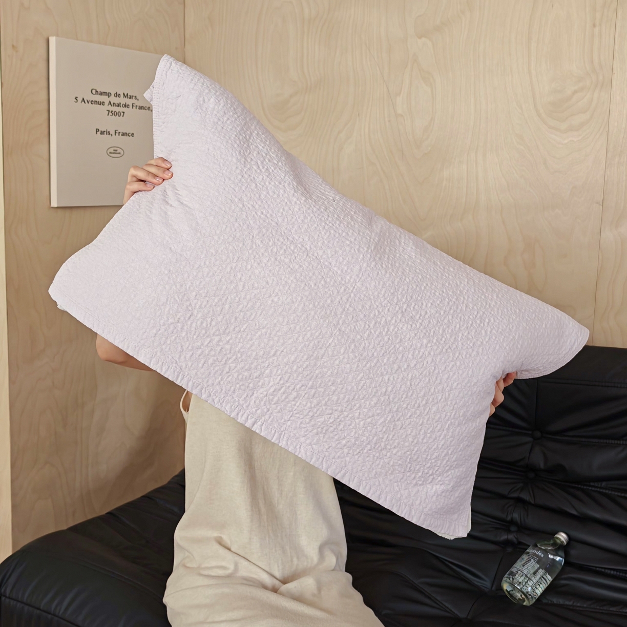 91家纺网 家纺一手货源 找家纺 沐瑟家纺 2026新款无印风格子款枕巾 素格-淡紫