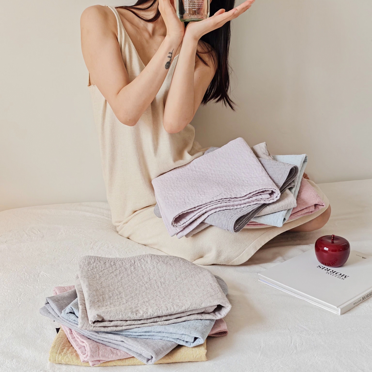 91家纺网 家纺一手货源 找家纺 沐瑟家纺 2026新款无印风格子款枕巾 组合图仅供展示不可下单