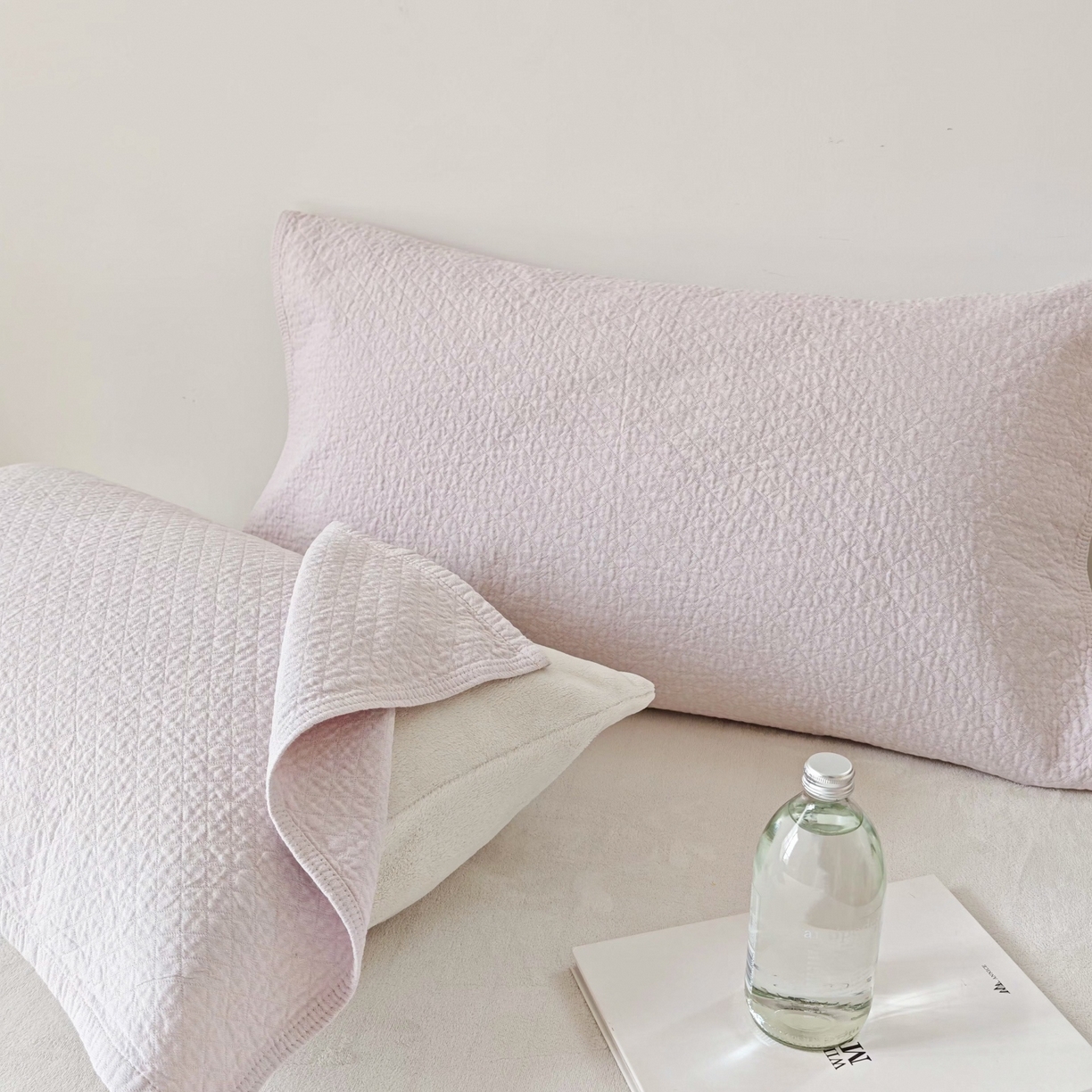 91家纺网 家纺一手货源 找家纺 沐瑟家纺 2026新款无印风格子款枕巾 素格-淡紫