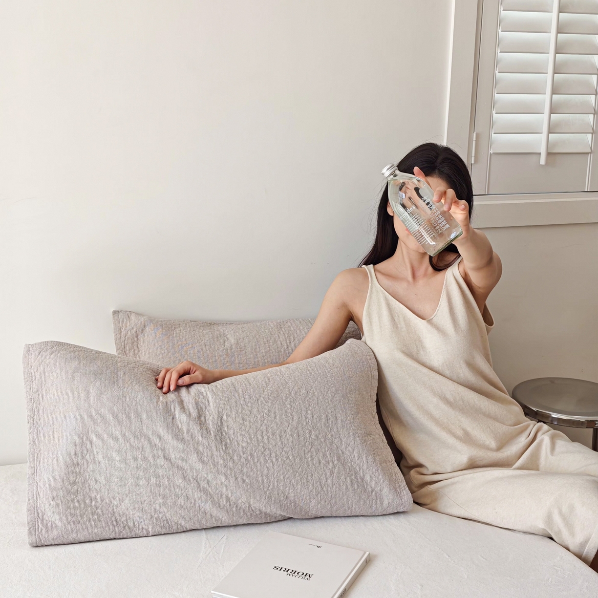 91家纺网 家纺一手货源 找家纺 沐瑟家纺 2026新款无印风格子款枕巾 米格-浅咖