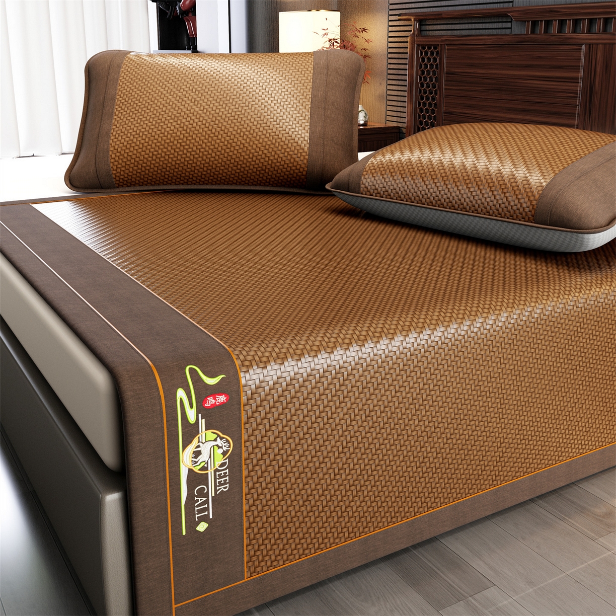 91家纺网 家纺一手货源 找家纺 （总）绒艺席业 2026新款A类双面冰藤绣花款学生凉席-抑菌