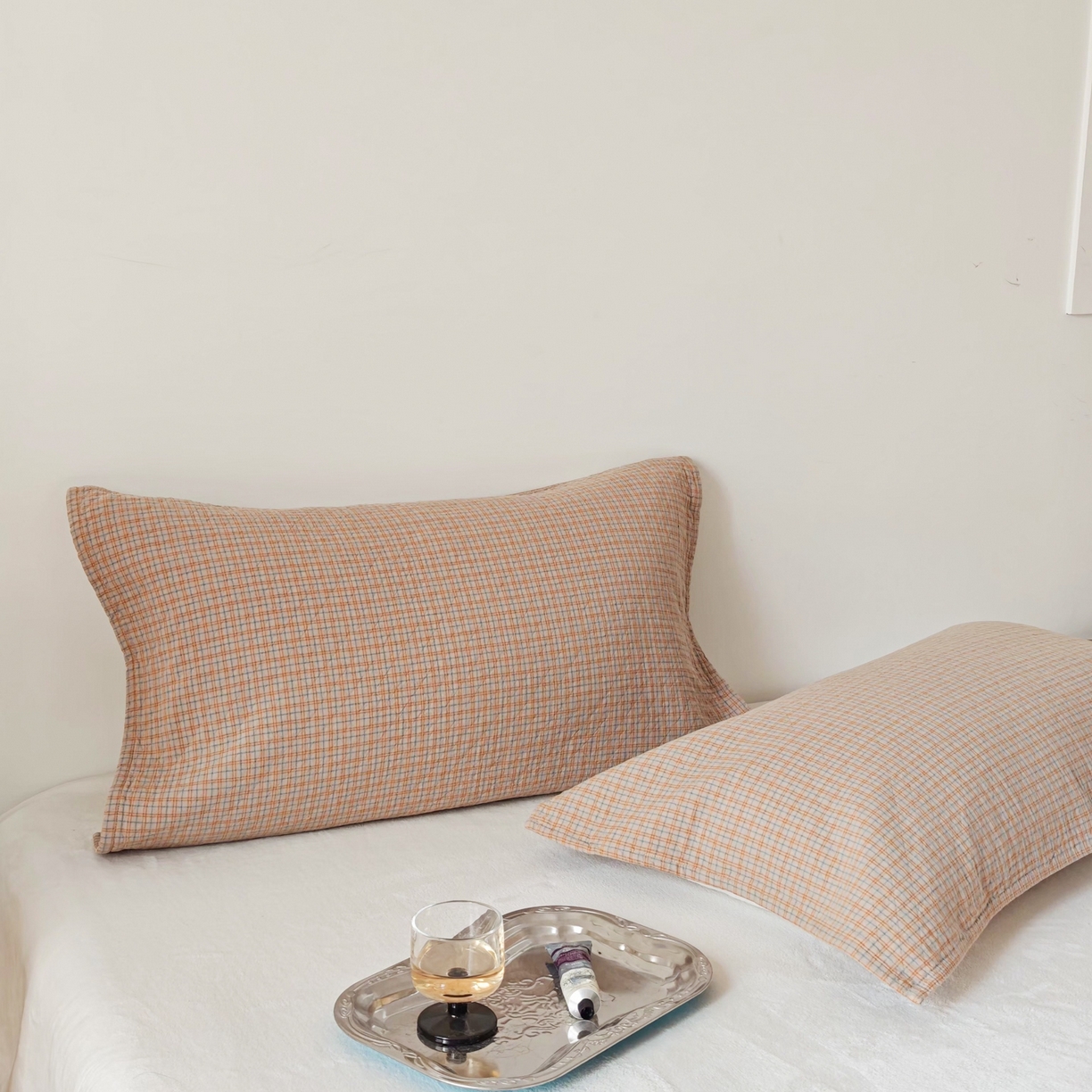 91家纺网 家纺一手货源 找家纺 沐瑟家纺 2026新款无印风格子款枕巾 芸榕-卡其