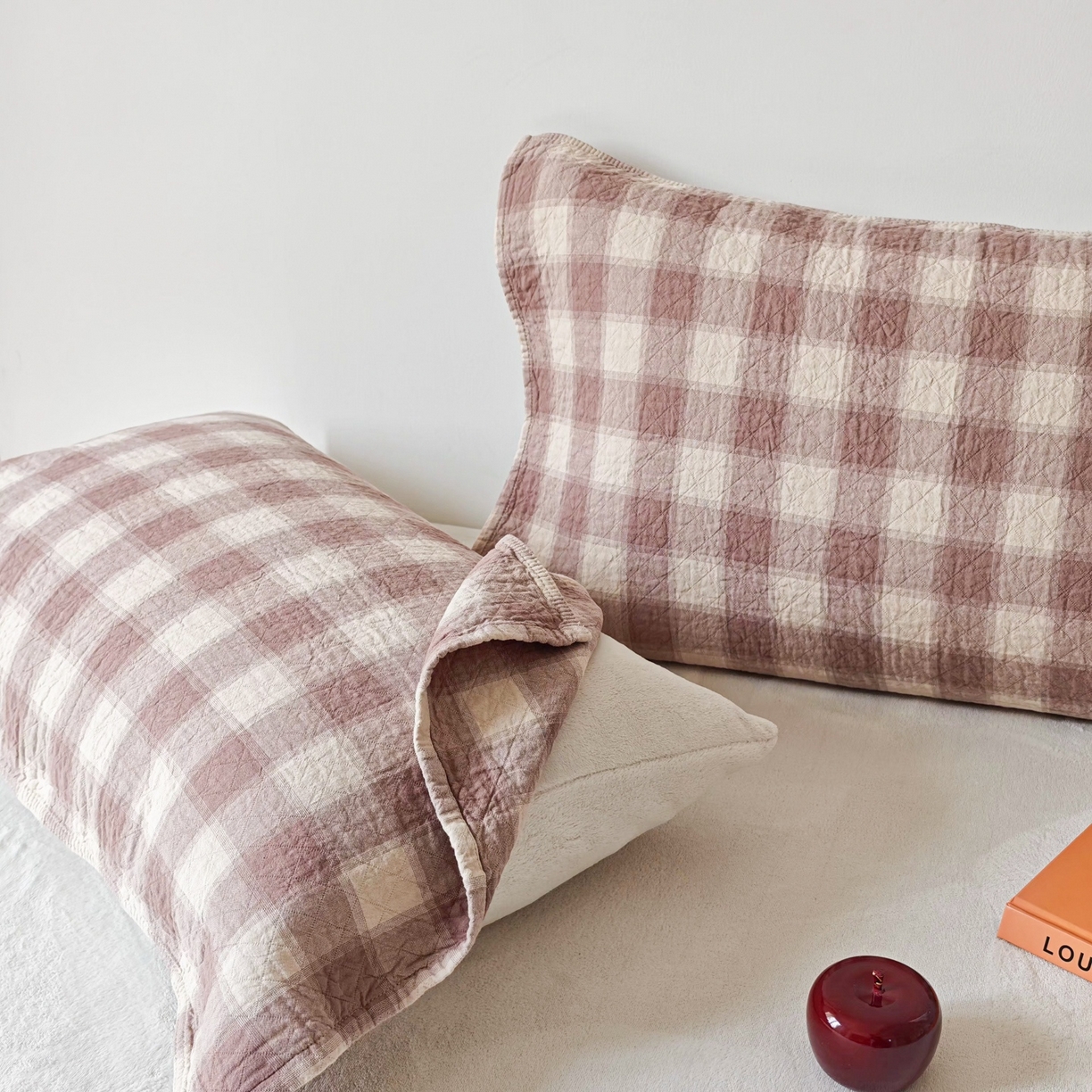 91家纺网 家纺一手货源 找家纺 沐瑟家纺 2026新款无印风格子款枕巾 华夫生活-浅咖