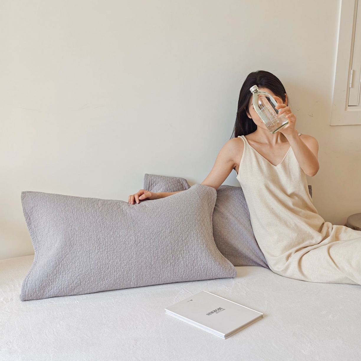 91家纺网 家纺一手货源 找家纺 沐瑟家纺 2026新款无印风格子款枕巾 素格-灰色