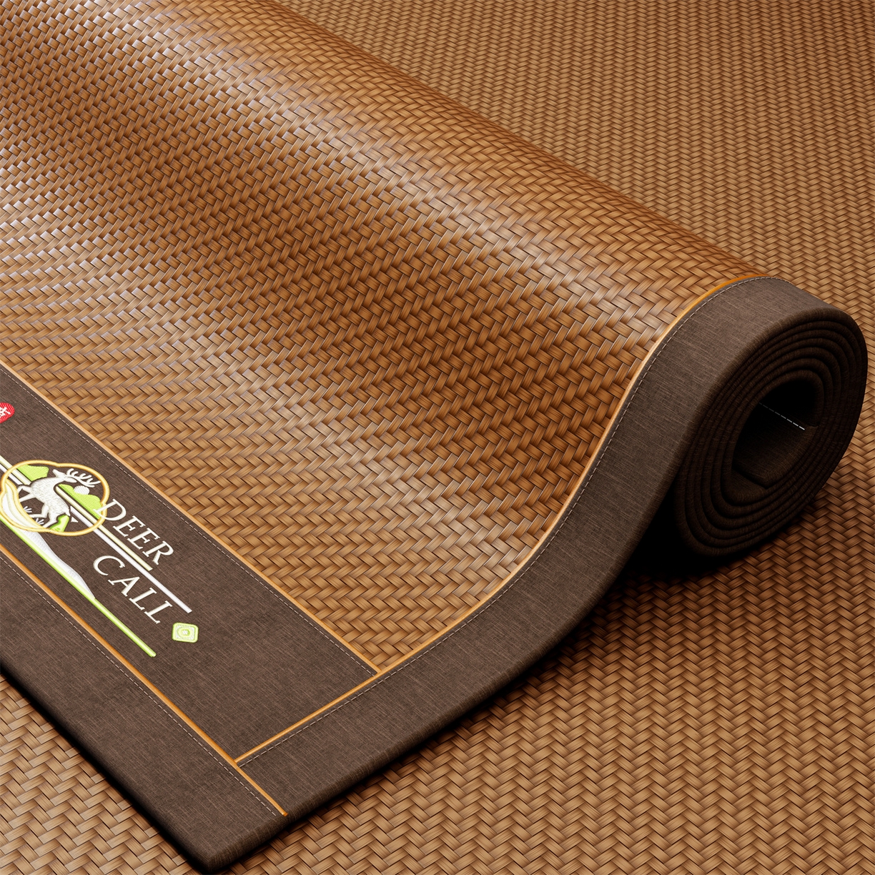 91家纺网 家纺一手货源 找家纺 绒艺席业 2026新款PE藤凉席-绣花款 鹿鸣-淡雅咖