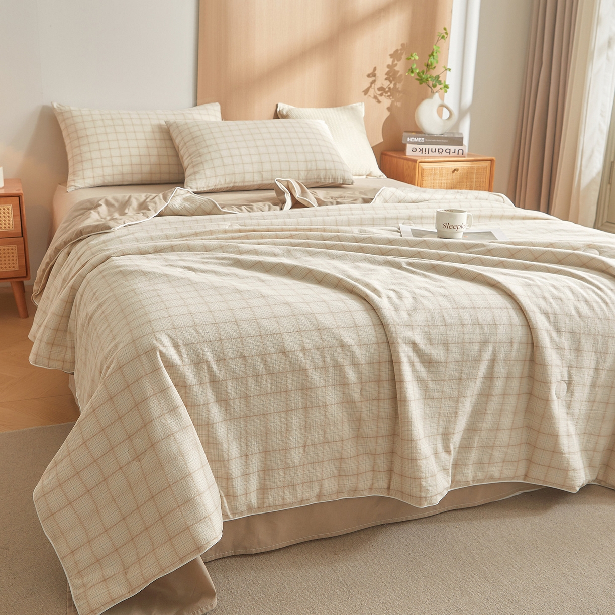 91家纺网 家纺一手货源 找家纺 典冠 2025新款A类全棉棉花被夏被四件套 低调米